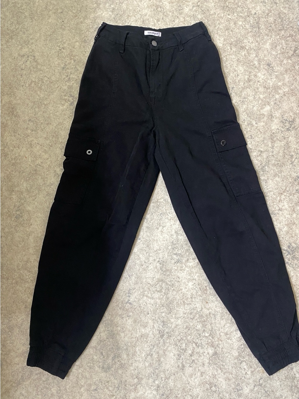 Good American Black Cargo Joggers with Utility Pockets